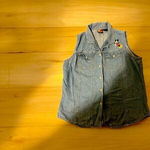 Casual Denim Sleeveless Button Down Shirt